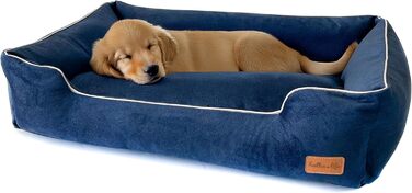Собаче ліжко з велюру, миюче диван з високими бортиками – для маленьких та великих собак (M (80x50x18 см), Marine)