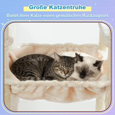 Комплекс для котів Hey-Brother Kratzbaum 182 см: Дряпка-стовпчик для великих котів з лежаками, будиночком та іграшками (бежевий)