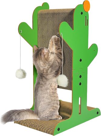 Кігтеточка YEMOO для котів, двостороння з картону, T-подібна, вертикальна, для захисту стін та диванів, з 3 сизалевих кульок та 2 плюшевих іграшок