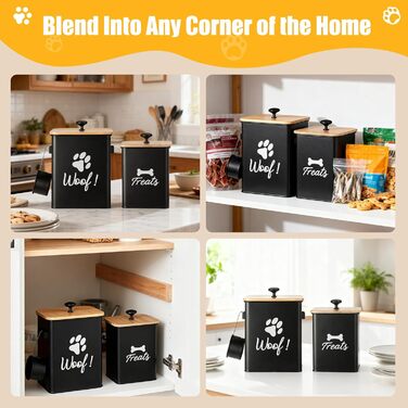 Контейнери для собачих ласощів 2 шт., Металеві банки для корму для собак з герметичними кришками, Чорний колір, 24 × 18 × 24,5 см