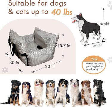 Автокрісло для собак - автокрісло-бустер для маленьких та середніх собак до 18 кг з ременем безпеки та кишенями для зберігання, антиковзаюча підставка (смугастий морський колір) (коричневий, 76.2 x 52 см)