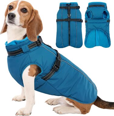 Водонепроникний теплий зимовий одяг для собак середніх порід Kuoser - тепла куртка з коміром, флісова піджака, блакитна (L, обхват грудей 62 см, шия 45 см)