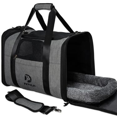Транспортна сумка для котів та собак Petula Katzentasche & Hundetasche – сіра, до 13 кг, складна, з підстилкою та вентиляцією