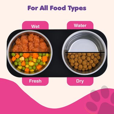 Набори годівниць для котів та собак з нержавіючої сталі Happinesque – підняті миски, антиковзаюча база, 2 шт. по 800 мл