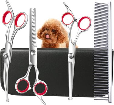 Набір професійних ножиць для собак 4 шт. з гребінцем для грумінгу. Ідеально для собак, котів та інших тварин.