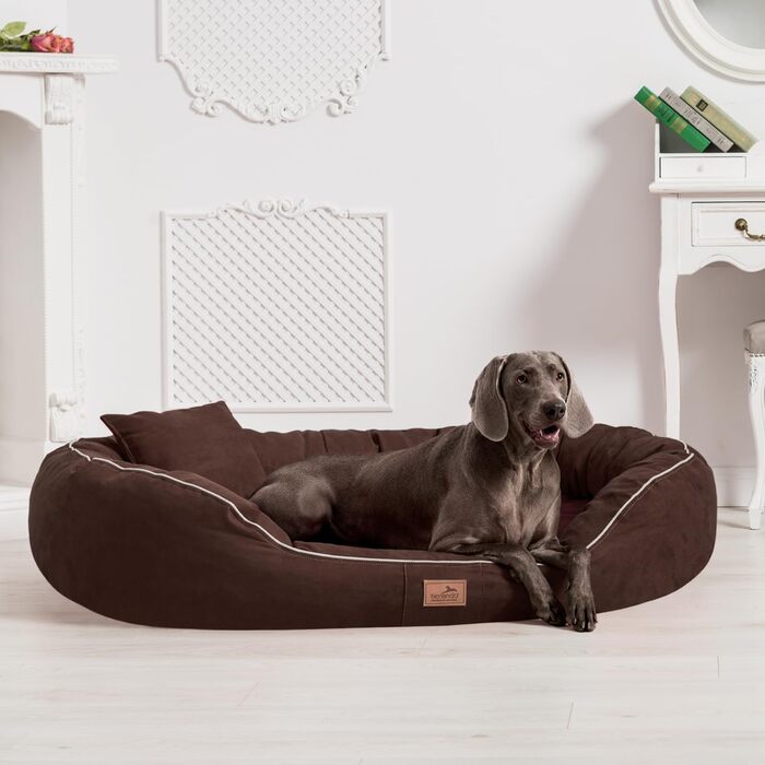 Ортопедичне ліжко для собак Tierlando® Marlon Nonplusultra з пінополіуретановою матрацом Visco Plus, м'який велюровий чохол, 170x110 см, коричневий (170x110 см, внутрішній розмір: 140x85 см)