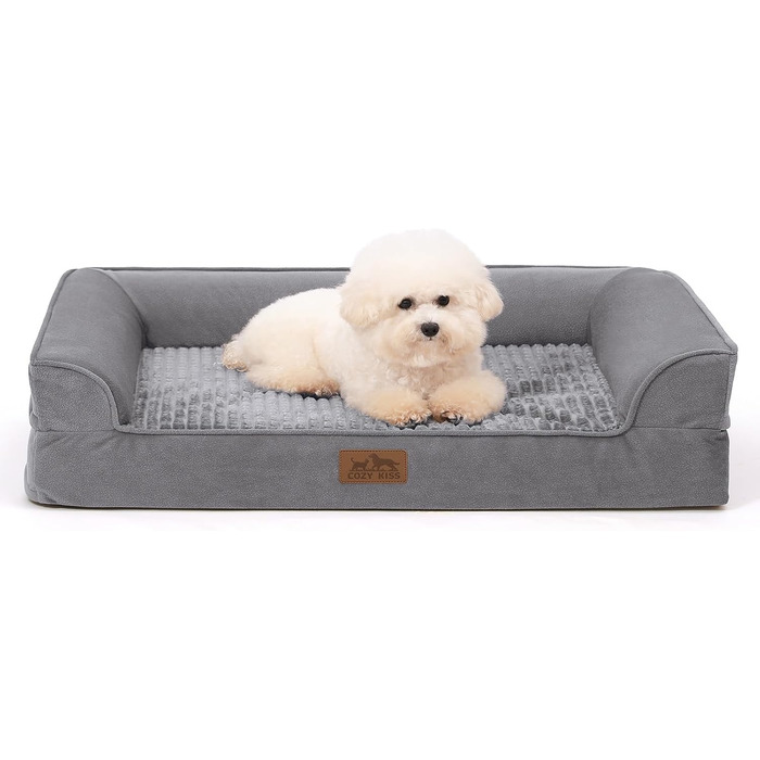Ортопедичне ліжко для собак, маленьких порід, вологостійке, сіре (76x51x19 см)