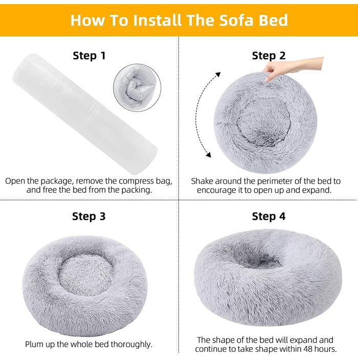 Кругле ліжко для котів та собак, 60 см, плюшеве, миється, сірий колір