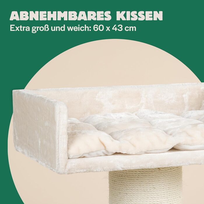 Дряпак для великих котів RHRQuality Maine Coon Lounge 120 см, товсті 20 см сизалеві стовпи, кремовий
