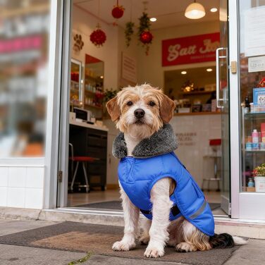 Зимовий теплий одяг для собак - куртка з регульованим коміром та світловідбиваючими елементами (Синій, XXL)