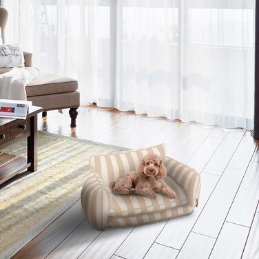 Крісло-лежанка для собак, лежанка для тварин, миється, м'яке ліжко для собак, крісло-диван для собак (M-65x40x30cm, бежево-смугасте)