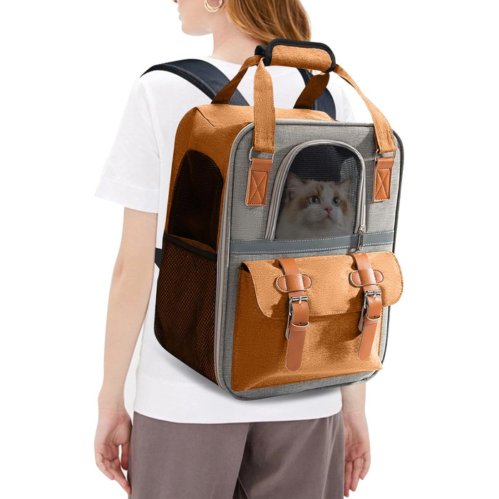 Рюкзак для собак та котів PETCUTE, дихаючий, для маленьких тварин, з відбиваючим ременем, складний, знімний килимок, внутрішній ремінь безпеки, для прогулянок, жовтий