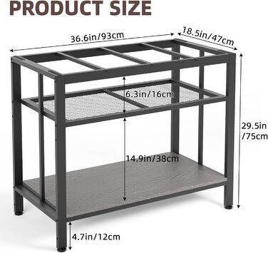 Металевий стелаж для акваріума VOWNER 93x47x74,9 см, 3-рівневий регульований, до 299 кг, сірий, для дому та офісу, під тераріум та рептилій