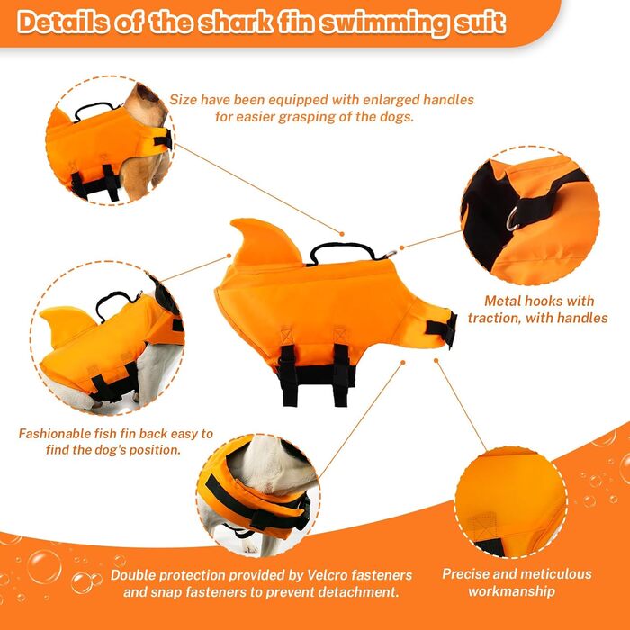 Чиммувете Хай Хунд: Чудовий костюм для плавання для собак, привертає увагу, костюм для собак-акул (Оранжевий, L)