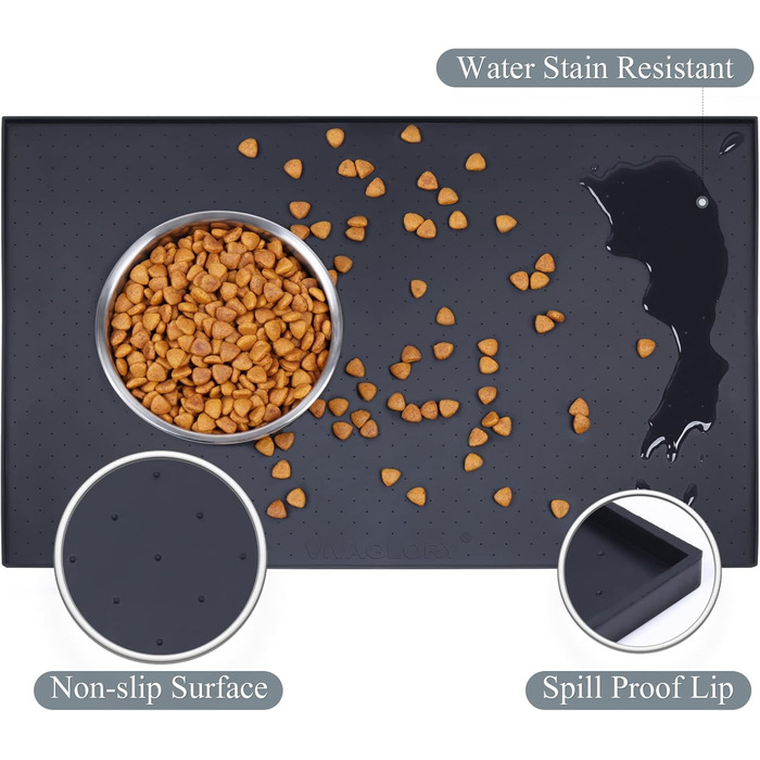 Підкладка під миску для собак та котів VIVAGLORY Grippymat, силіконова, чорна, 60x40 см