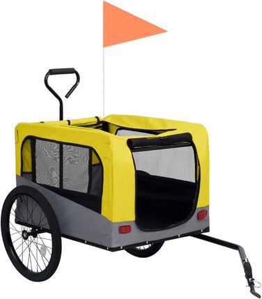 LAPOOH 2-в-1: велосипедний причіп та візок для собак/дітей, комфортний, жовто-сірий