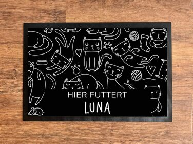 Підкладка для котячого годування з іменем, персоналізована, чорна, 40x60 см