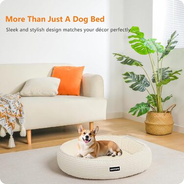 Кругле ліжко для собак середніх порід, котяче ліжко, м'яке, зручне, корзина для собак, донат, ліжко для собак, знімний, антиковзкий килимок, Ø 70 см, бежеве, 70 x 70 x 20 см