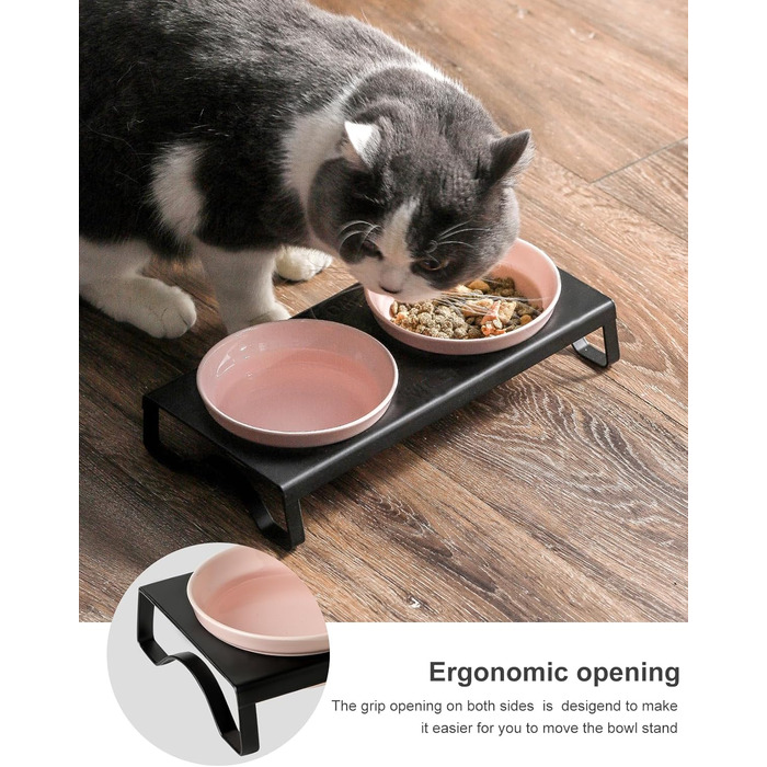 Керамічні миски для котів та собак, рожеві, 12,7 см, 2 миски + металевий підставник, для сухого та вологого корму