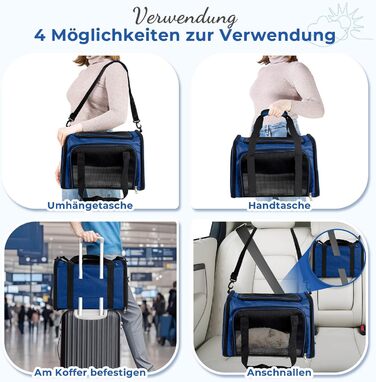 Транспортна сумка для кота та собаки до 5 кг, складана, з плечовим ременем, 50 x 34 x 34 см, темно-синій