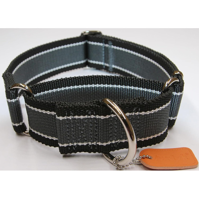 Нашийник для собак Martingale, 4 см, міцний нейлон 1600D, анти-вислизання, 3 кольори, для середніх та великих собак, розмір M, сіро-блакитний & чорний, обхват 36-53 см