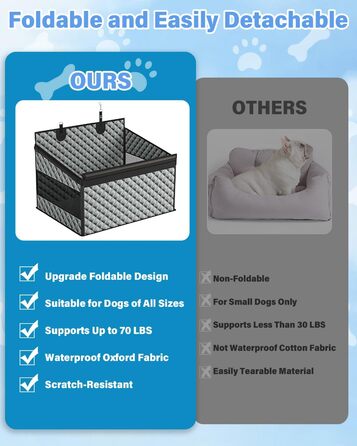 Автомобільний сидіння для собак великих порід, подовжувач заднього сидіння, складаний, водовідштовхувальне оксфордське полотно, неслизьке дно, захист по периметру, міцна підтримка, сірий