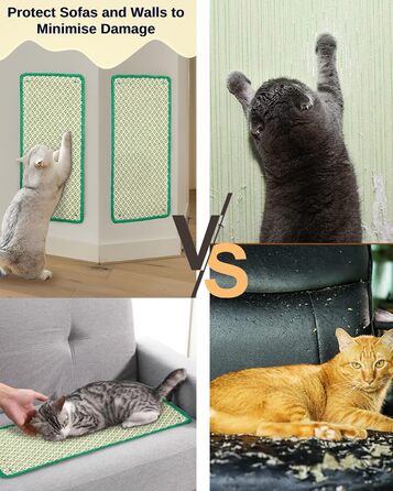 Килимок для дряпання котів JanYoo, сизаль, 60x25 см, 2 шт, зелений. Захист для підлоги, стін, меблів