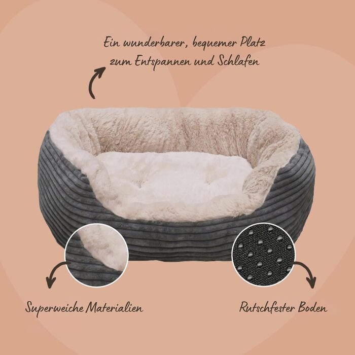 Крісло-ліжко для собак Rosewood 04302 з широкого корду/плюшу, сіре, розмір 53x63x15 см