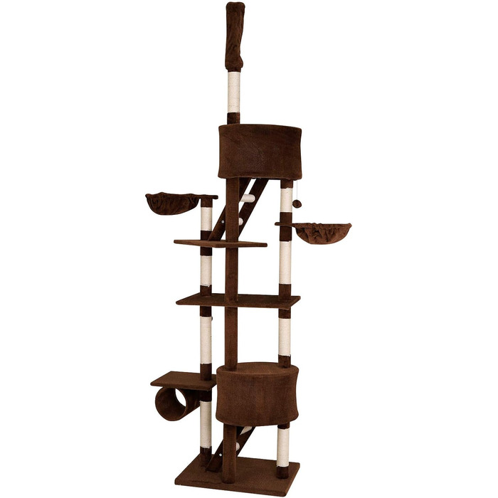 Драбина для котів Lionto XXL з сизалю та плюшу, 230-250 см. Комплектація: іграшкові м'ячики, дзвіночки, гамак, тунель, печера. Підходить для котів будь-якого розміру, колір: коричневий