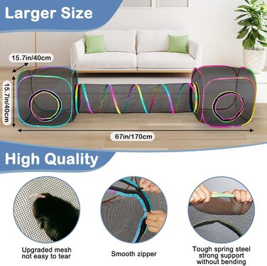 Туннель для котів Outdoor, складаний вольєр для тварин, портативний ігровий тунель, вольєр для цуценят, вольєр для котів, вольєр для собак, для внутрішнього та зовнішнього використання, з 2 іграшками-мишками