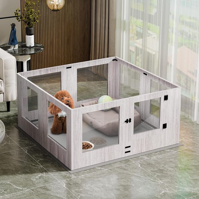 Вольєр для цуценят BingoPaw 120x118x60 см, скляний та дерев'яний, з водонепроникною підлогою, важкий вольєр для дому