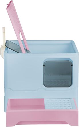 Домашній туалет для котів Homewell із кришкою та совком, закритий котячий лоток-шухляда, багатофункціональний комфортний аксесуар для котів, 45x35x38 см, синій, модель 5