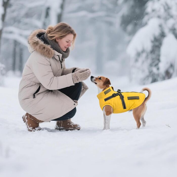 Зимові куртки для собак, вантажні, світловідбиваючі, водонепроникні жилети для цуценят та собак середнього розміру (S, жовтий)