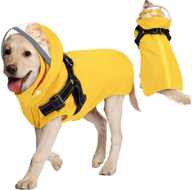 Дощовик для собак SlowTon з нагрудником, знімна капюшон, водонепроникна куртка, двошаровий пончо з світловідбиваючими елементами, жовтий, XS
