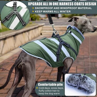 Водонепроникні куртки для собак, зимові теплі куртки для собак, одяг для домашніх тварин з відбиваючими елементами, куртки для собак у холодну погоду, затишні костюми від снігу, куртки та жилети для маленьких, середніх та великих собак (Зелений, 5XL)