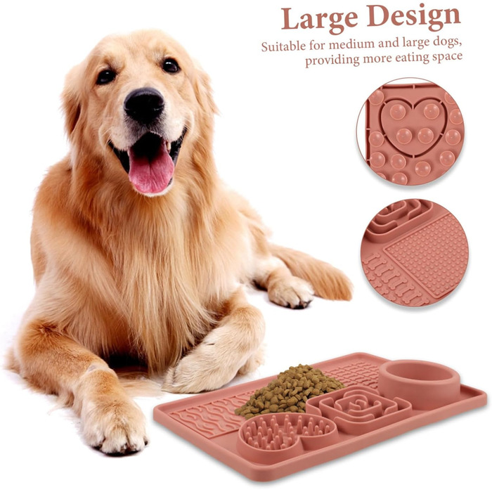 Килимок для собак та котів Silikon Slow Feeder з присоскою, рожевий, великий. Килимок для сповільнення годування та покращення травлення для домашніх тварин