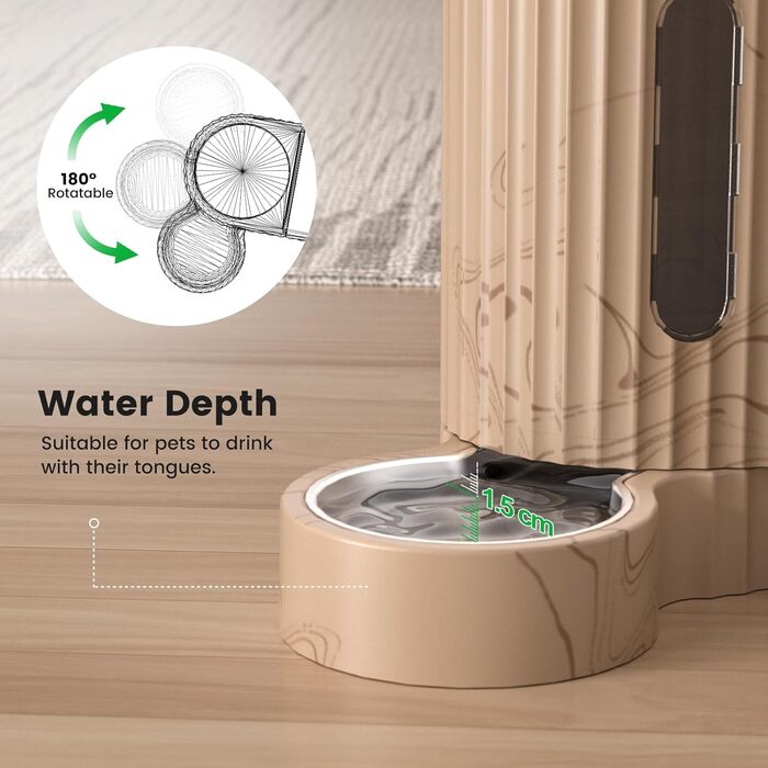 Автоматичний годівниця для котів та собак Gardner з 2 мисками, без струму, з нержавіючої сталі, BPA Free, гравітаційний, об'єм 3L*2, з імітацією деревної текстури