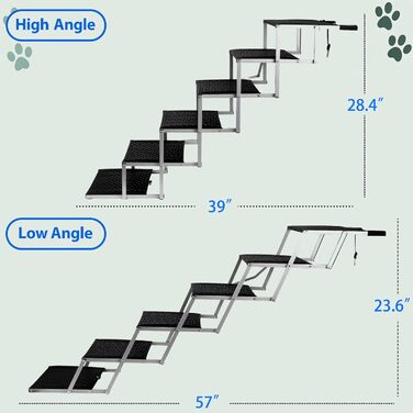 Сходинки для собак у машину, складні - до 113 кг, для великих собак, з антиковзким покриттям (метал та тканина, 6 ступенів, срібний)