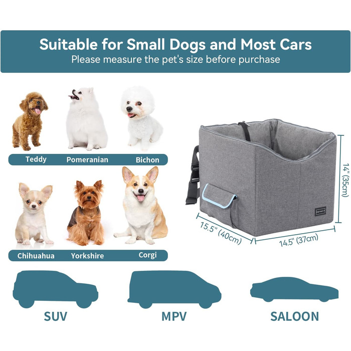 Автокрісло для собак Petsfit на заднє сидіння, для середніх та 2 маленьких собак, з підстилкою та ременями безпеки