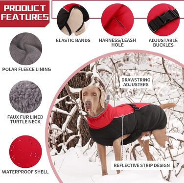 Водонепроникний зимовий одяг для собак: тепла куртка для маленьких, середніх та великих собак. Зимовий одяг для Лабрадора, Чихуахуа, Французького бульдога. З безпечними світловідбиваючими смугами. Червоний колір.