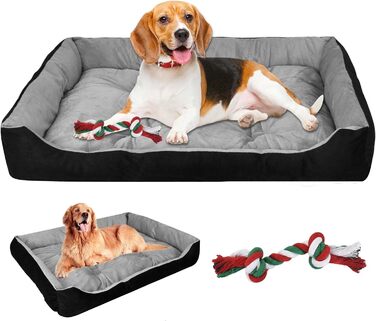 Крісло-ліжко для собак великих порід, м'яке, зручне, чорно-сіре, 90x70 см