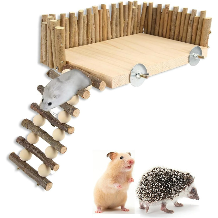 Платформа для хом'яків HERCHR з дерева, мостик, іграшка для гризунів з огорожею, підходить для цукрових поссумов та золотих ведмедиків