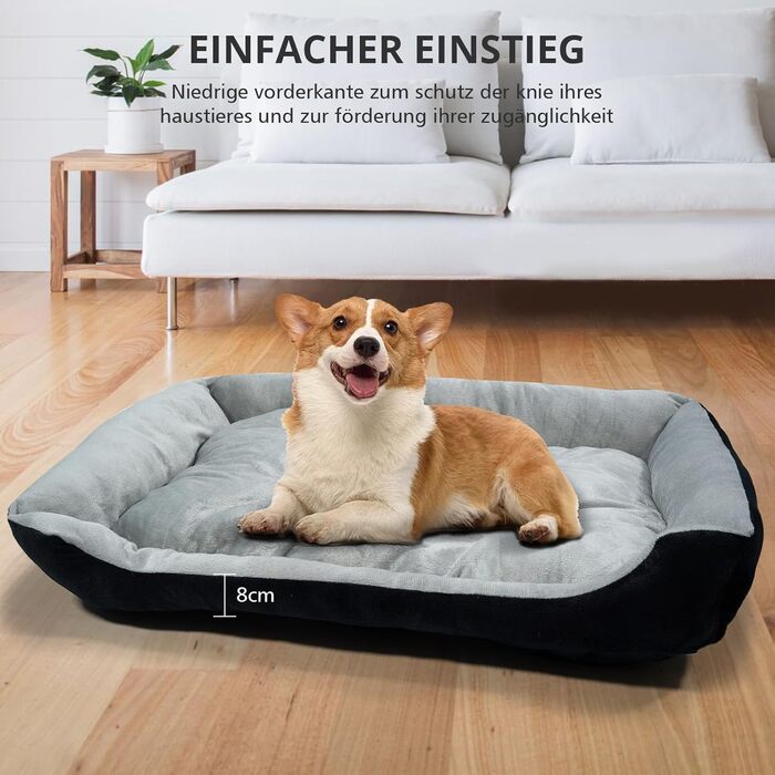Лежанка для собак середнього розміру з високими бортиками та знімним чохлом, 80x60x15 см (Сірий)
