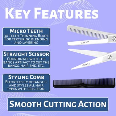 Професійні ножиці для стрижки волосся OCBA 6 дюймів - для перукарів та салонів, для чоловіків та жінок (сріблястий набір)