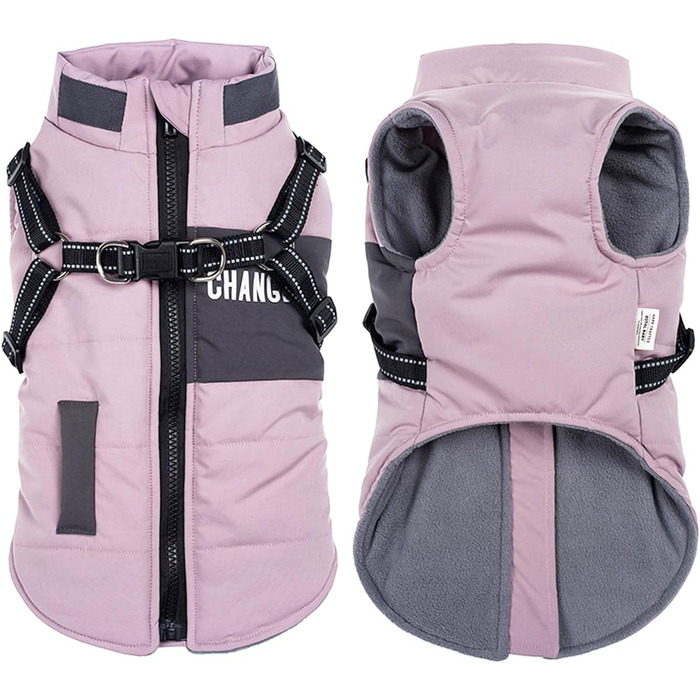 Зимові куртки для собак, теплі водонепроникні накидки для цуценят та собак середніх розмірів, з шлейкою, фіолетовий