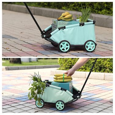 Складаний візок для маленьких тварин: візок-шопер з кишенькою, зручний ручка-телескопічний тягач, м'яке ліжко та страхувальний ремінь (Темно-зелений, Блакитно-зелений)