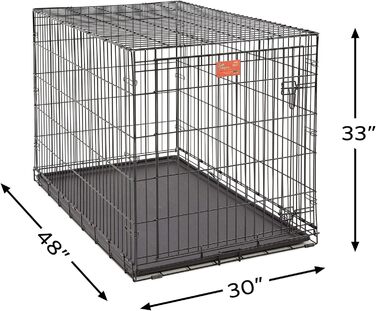 Кія для собак Midwest Homes for Pets Lifestages 1642DDU, велика, з подвійними дверцятами, металева, 107 см, з перегородкою, захист підлоги, мийка, чорна