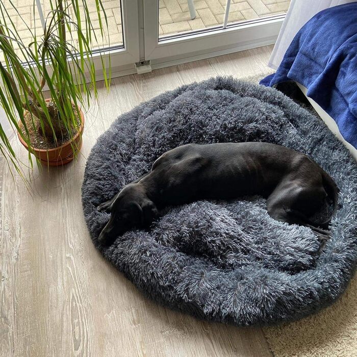 Ортопедична лежанка для собак XL: м'яка, кучерява, з пам'яті ефекту, овальна, для великих, середніх собак. Лежанка-софа Donut, темна сіра.