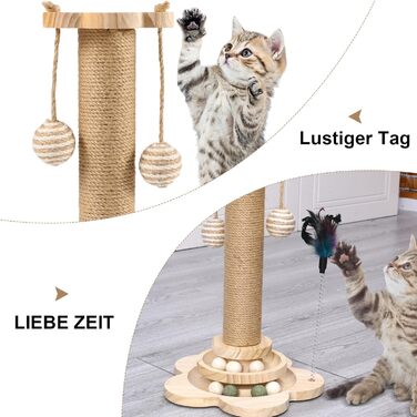 Котячий когтетоп Newofview: когтетоп-стійка 40 см з іграшками, м'ячиком, обертовим диском, пір'ям та мотузкою з сизалю