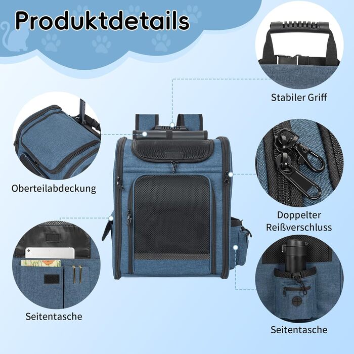 OUUTMEE Сумка-переноска для тварин, знімний чохол на колесах, ідеальна для котів та маленьких собак, багатофункціональний рюкзак, сумка-рюкзак 4-в-1, дихаюча (блакитна)